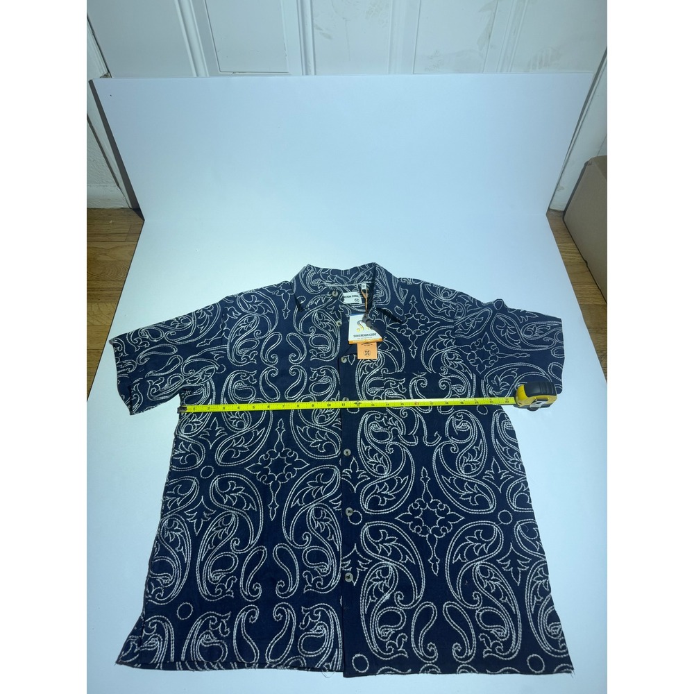 Sovereign Code Mens Navy Blue Embroidered Paisley Short Sleeve Button Down M
